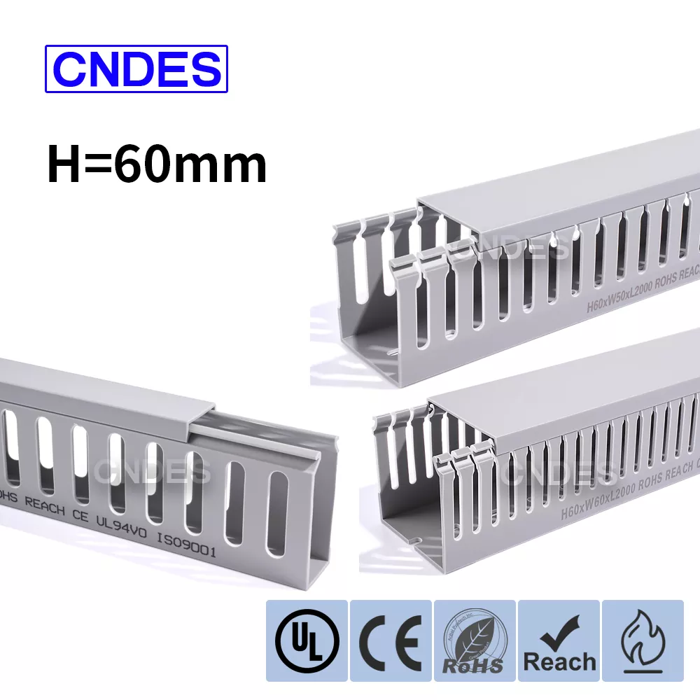 Conductă de cablare PVC cu fante gri, înălțime de 60 mm